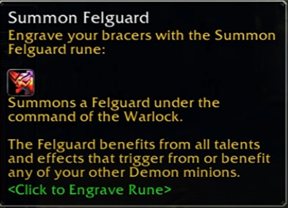 wow sod phase 3 warlock summon felguard rune